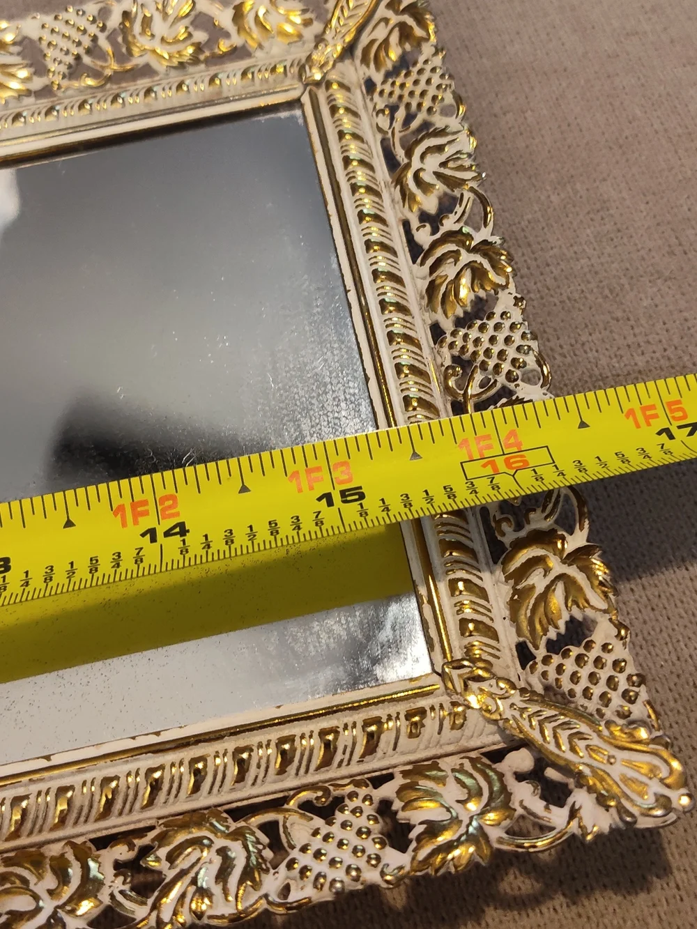 Vintage 50's-60's Gold Ornate Rectangular Mirrored Tray- Elegant Home Accent